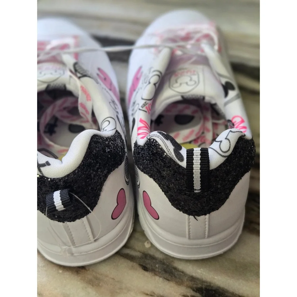 Disney Minnie Mouse Tennis Sneakers White Pink Glitter Girls Size 3 Low Top